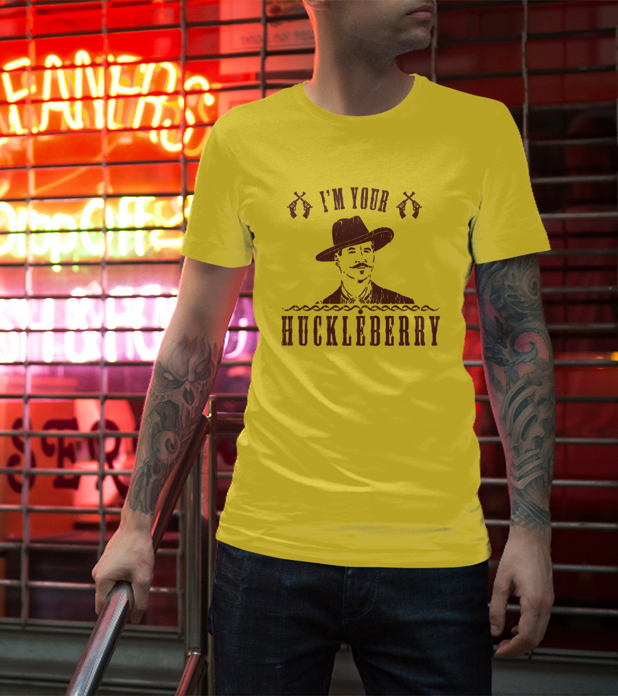 Super 70S Sports Store I'm Your Huckleberry Johnny Ringo Mustache Hat Guns T-Shirt