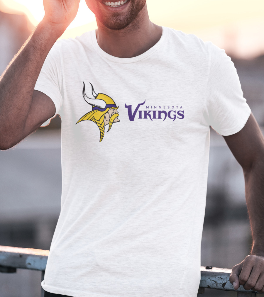 Minnesota Vikings Football Team Logo With Viking Helmet And Braided Beard T-Shirt