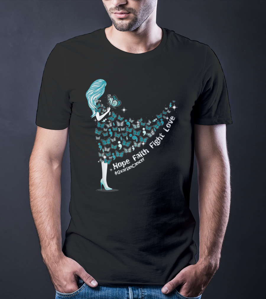 Hope Faith Fight Love Butterfly #OvarianCancer Support T-Shirt