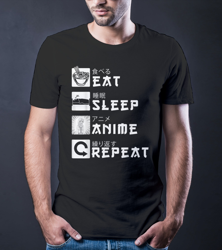 Eat Sleep Anime Repeat Japanese Manga Cosplay Bowl Zzzz Girl Arrows T-Shirt