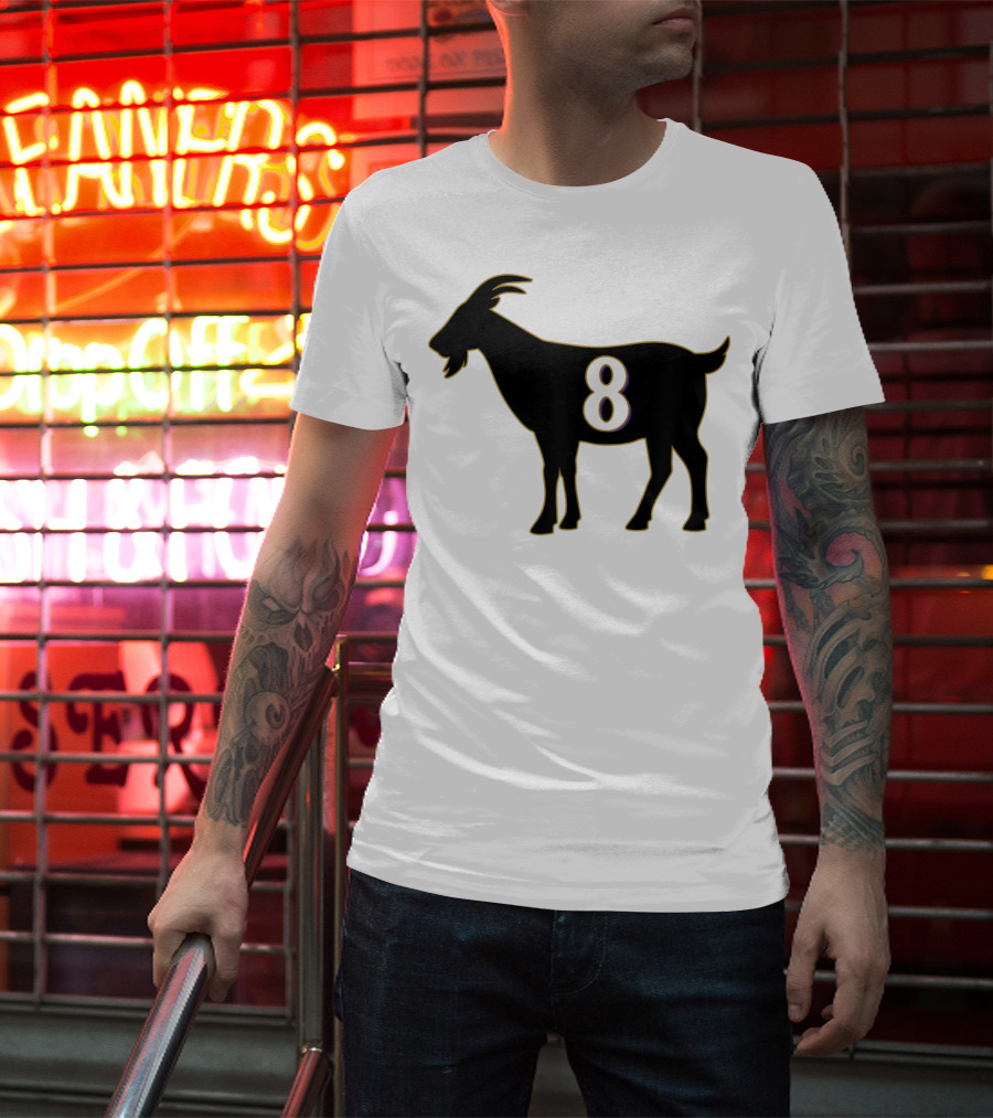GOAT 8 Baltimore Football Maryland Raven Nation Black Goat Silhouette With Number 8 T-Shirt