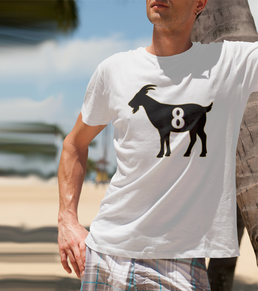GOAT 8 Baltimore Football Maryland Raven Nation Black Goat Silhouette With Number 8 T-Shirt
