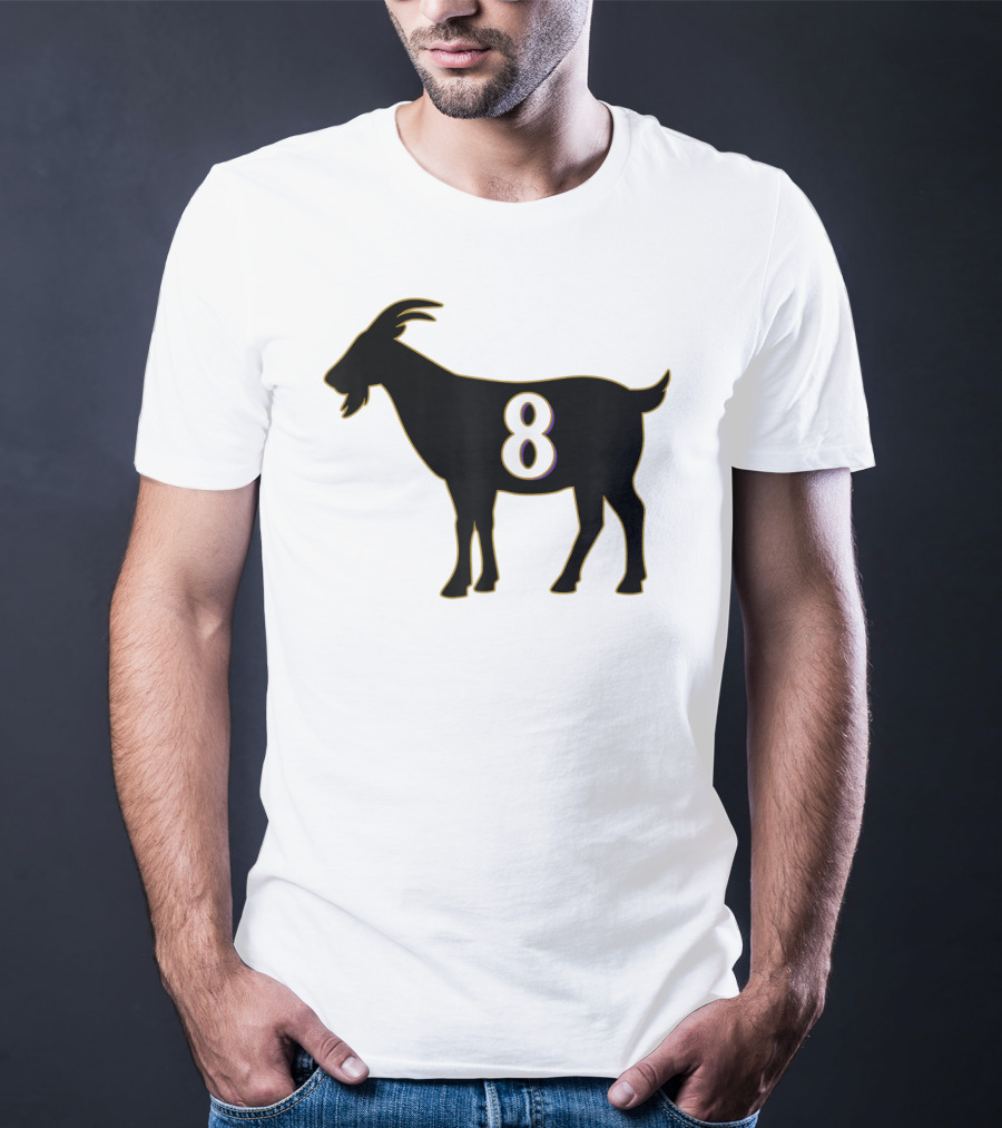 GOAT 8 Baltimore Football Maryland Raven Nation Black Goat Silhouette With Number 8 T-Shirt