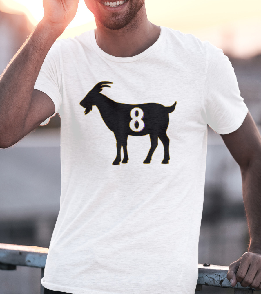 GOAT 8 Baltimore Football Maryland Raven Nation Black Goat Silhouette With Number 8 T-Shirt