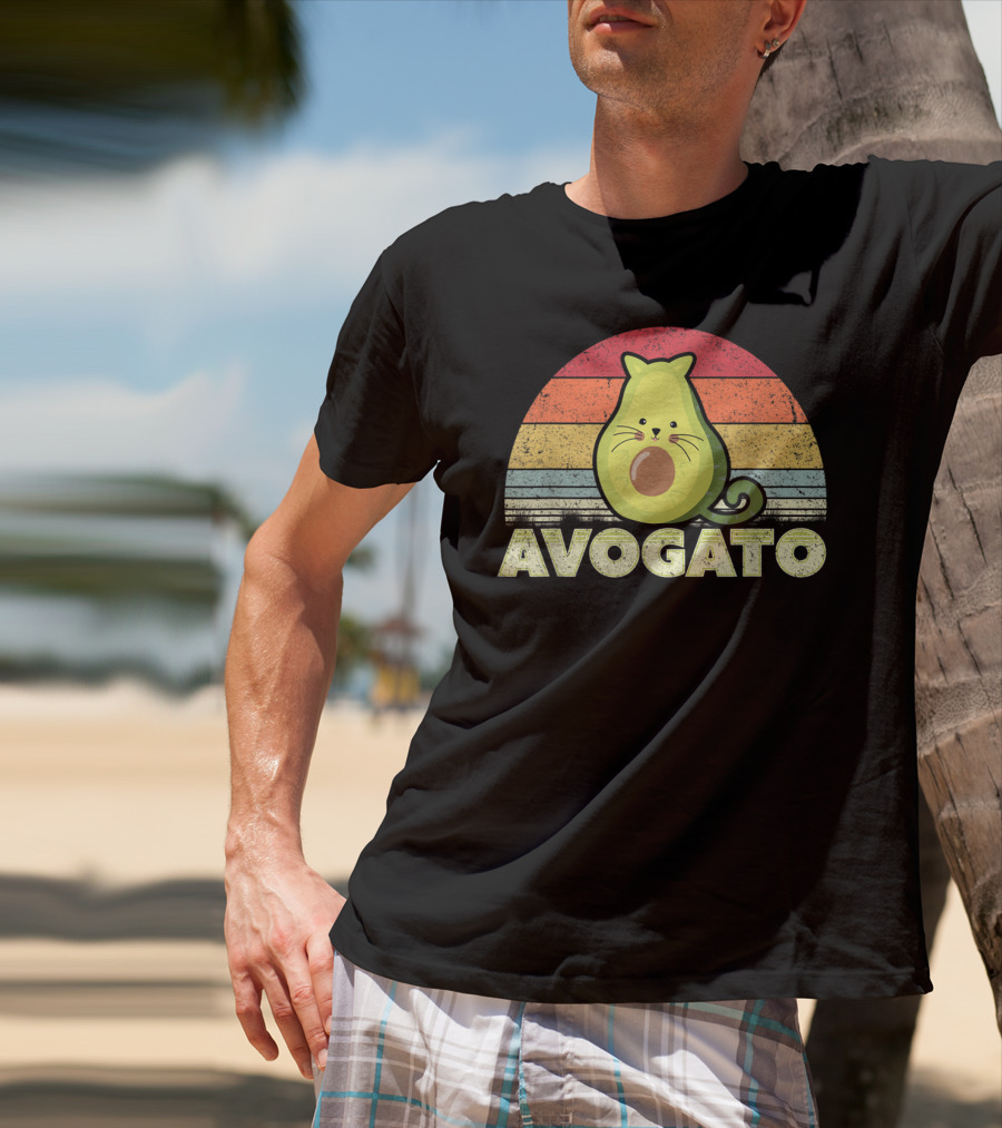 Avogato Retro Cat Avocado Vintage Sunset T-Shirt