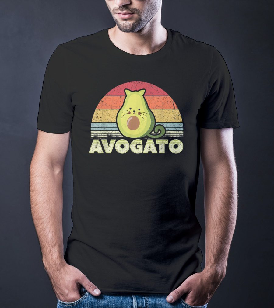 Avogato Retro Cat Avocado Vintage Sunset T-Shirt