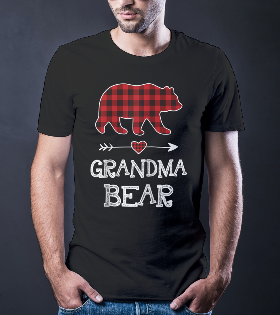 Grandma Bear Christmas Buffalo Plaid Raglan Baseball T-Shirt