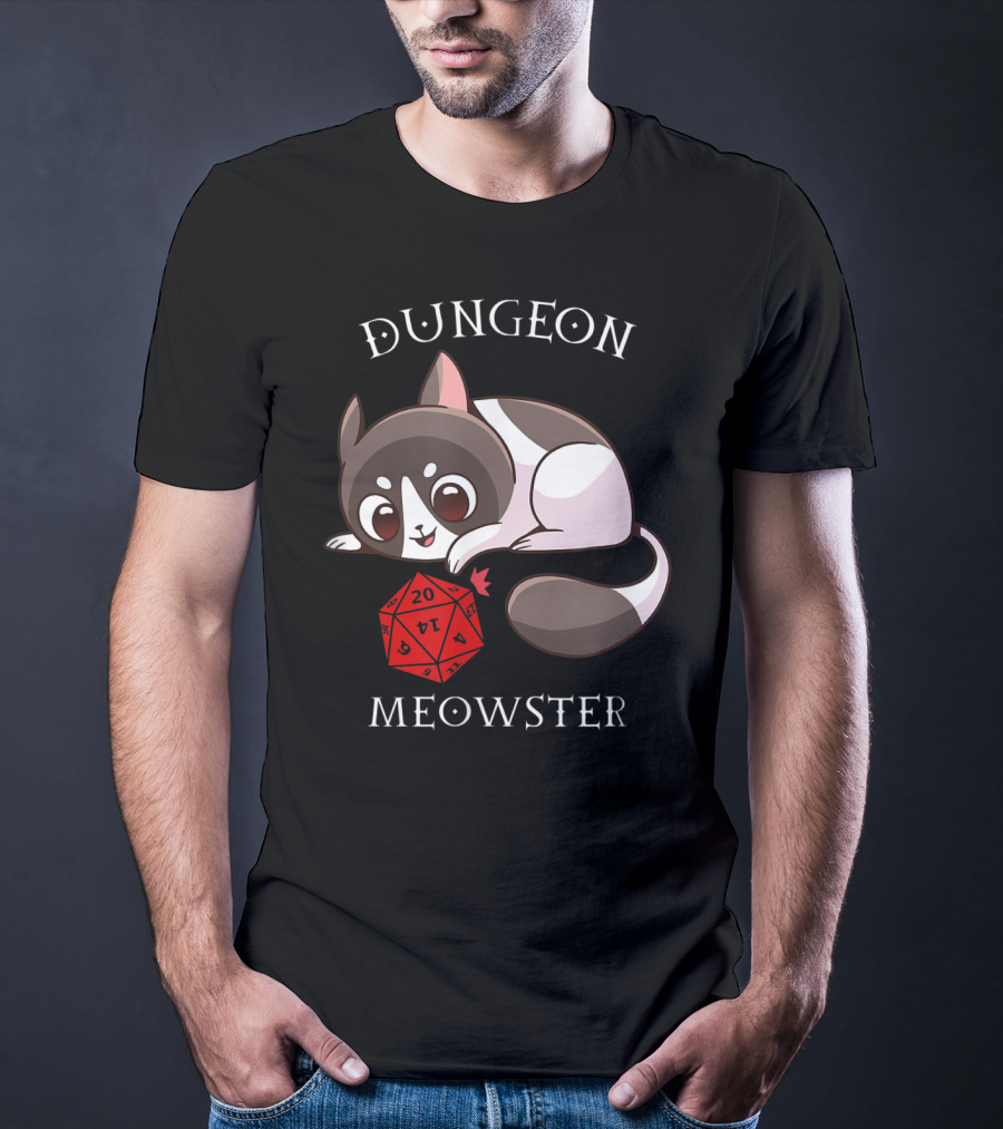 Dungeon Meowster Cat With D20 Nerd RPG Table Top Gamer T-Shirt