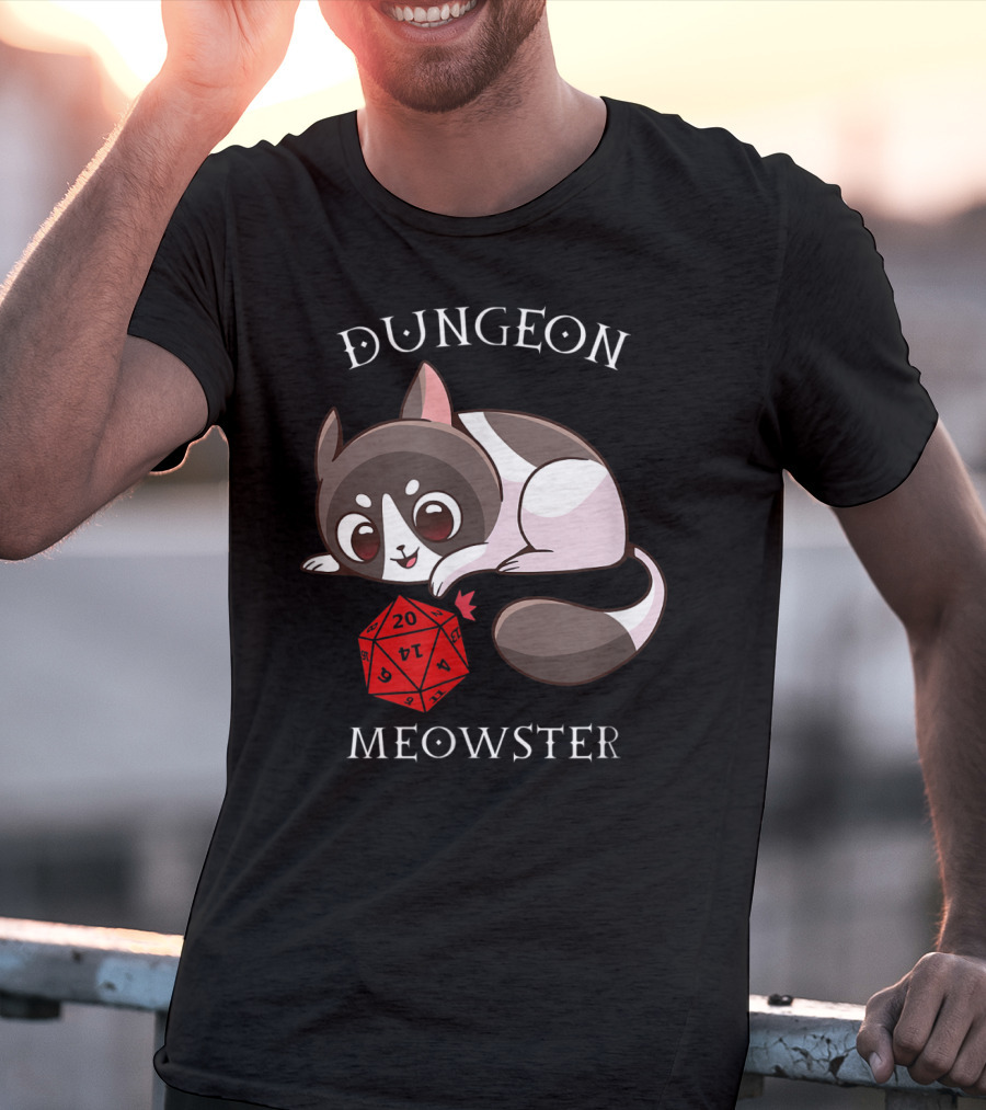 Dungeon Meowster Cat With D20 Nerd RPG Table Top Gamer T-Shirt