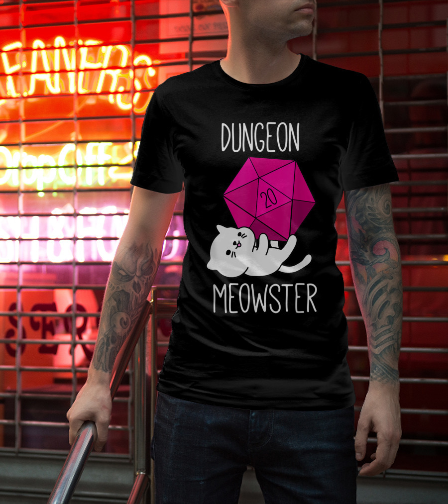 Dungeon Meowster Cat With D20 Dice For RPG Gamer T-Shirt
