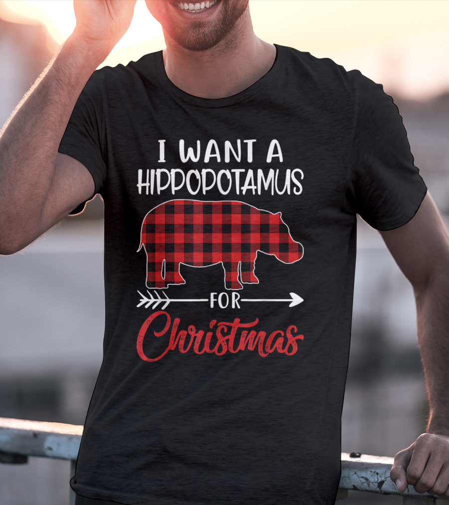 I Want A Hippopotamus For Christmas Hippo Buffalo Plaid T-Shirt