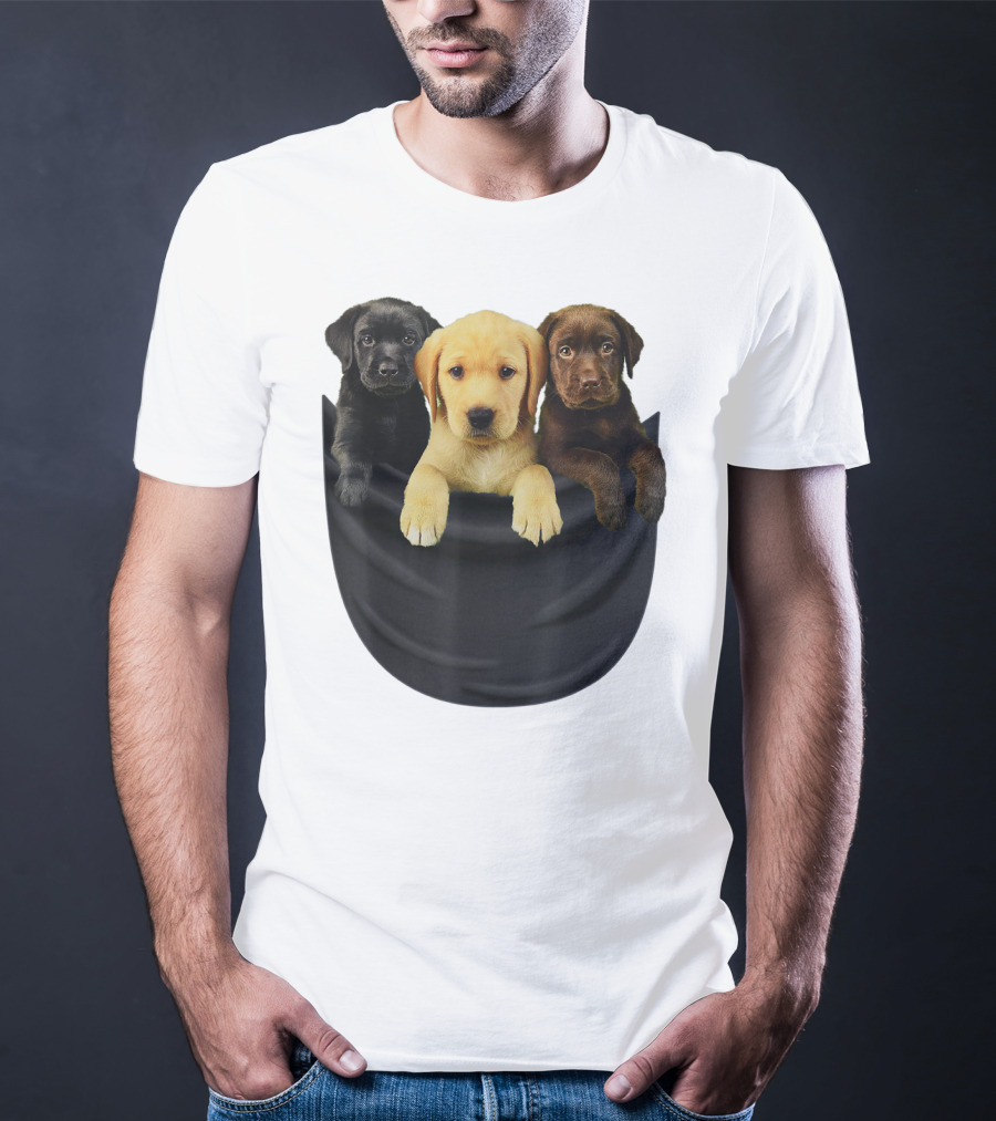 Labrador Retriever Puppy Trio In Big Black Pocket Dog T-Shirt