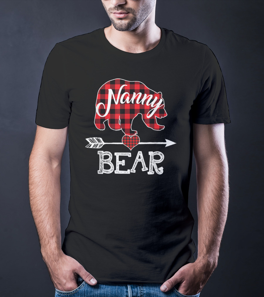 Nanny Bear Plaid Heart Arrow Buffalo Christmas T-Shirt