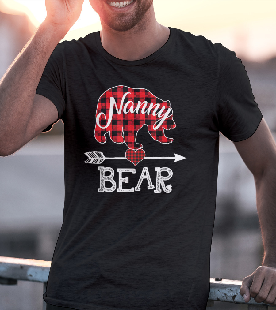 Nanny Bear Plaid Heart Arrow Buffalo Christmas T-Shirt