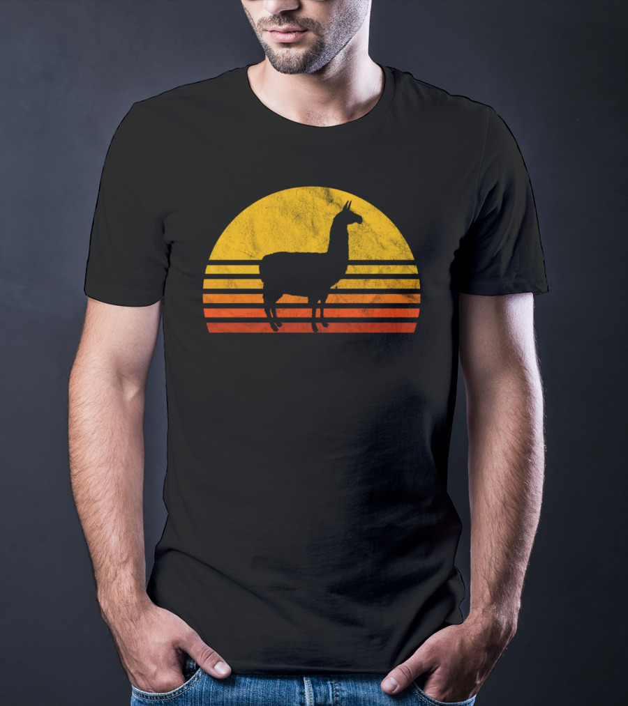 Retro Llama Silhouette Against Sunset Colors T-Shirt