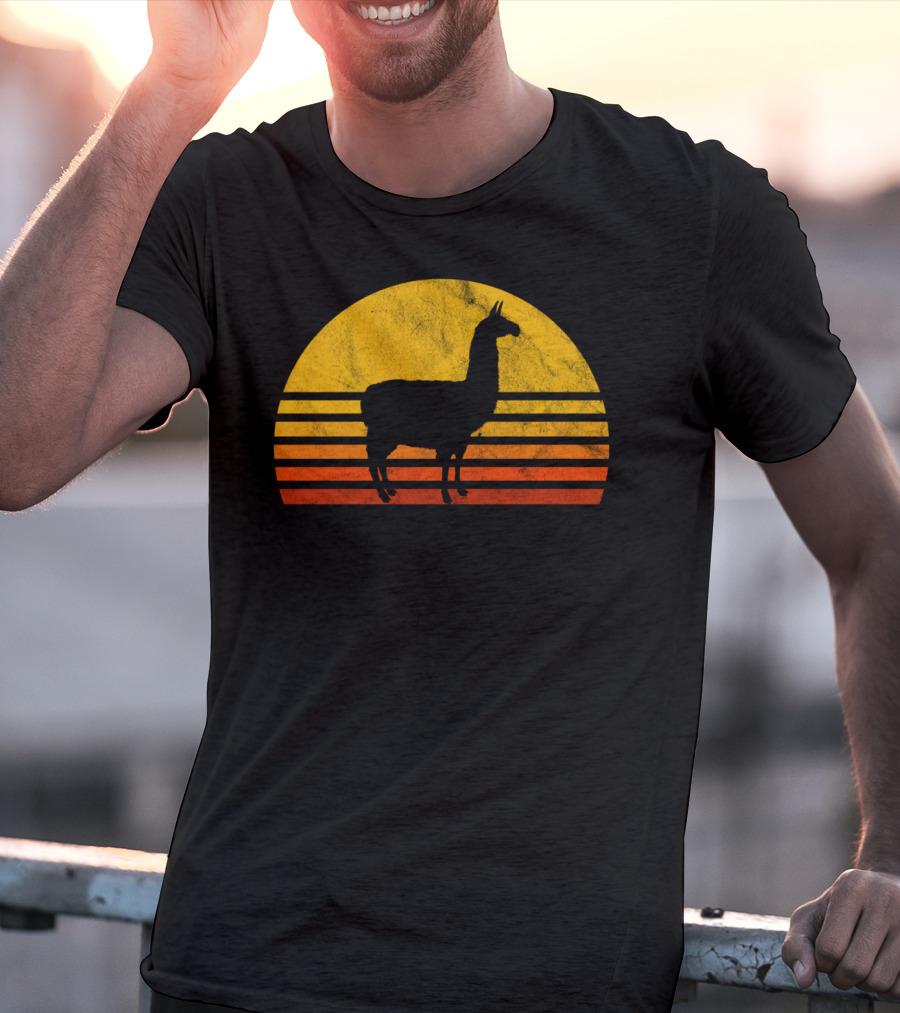 Retro Llama Silhouette Against Sunset Colors T-Shirt