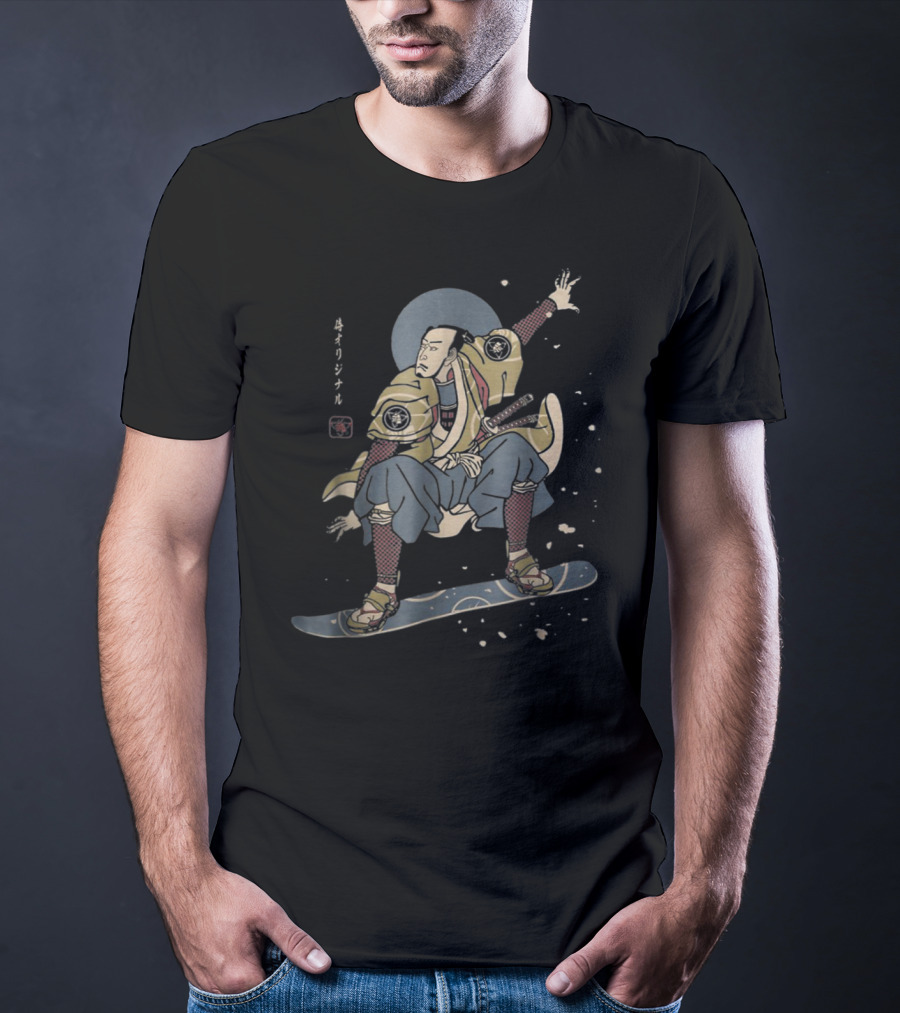SNOWBOARDSAMURAI Windsurfing Ukiyo-e Style Snowboarding Samurai T-Shirt
