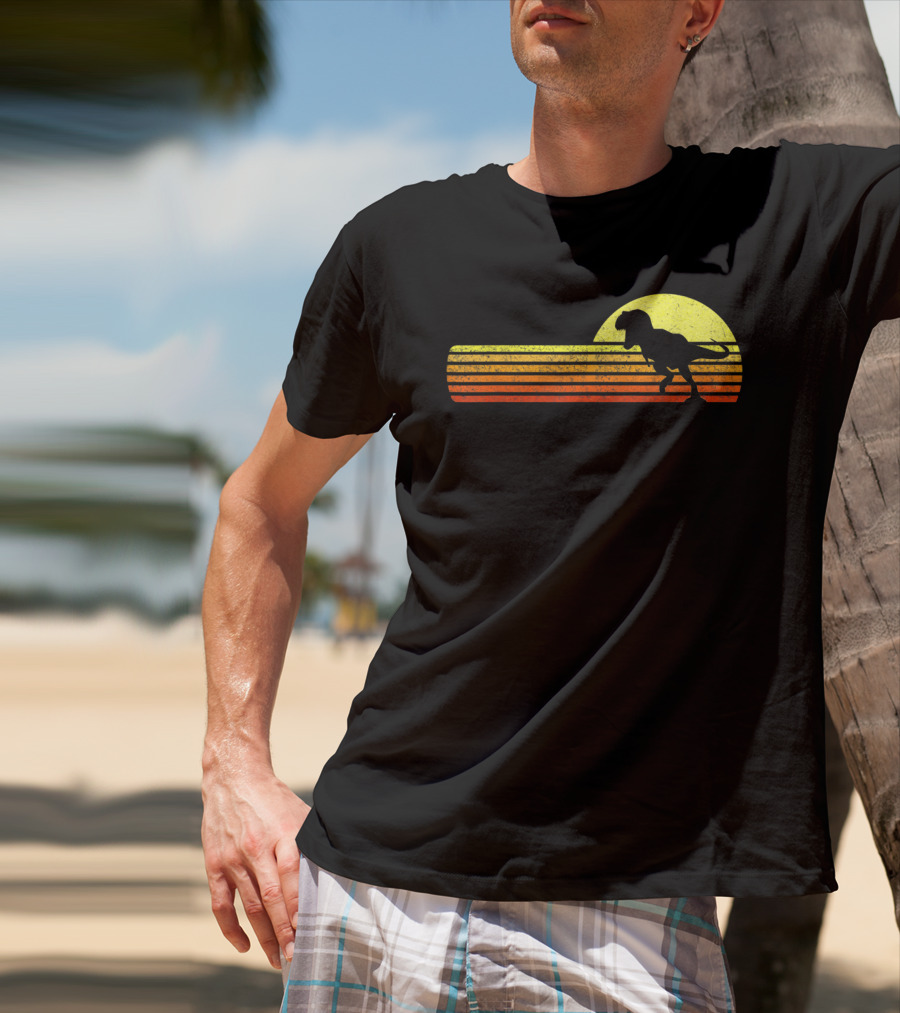 Retro Sunset Tyrannosaurus Rex Dinosaur Paleontology Science T-Shirt