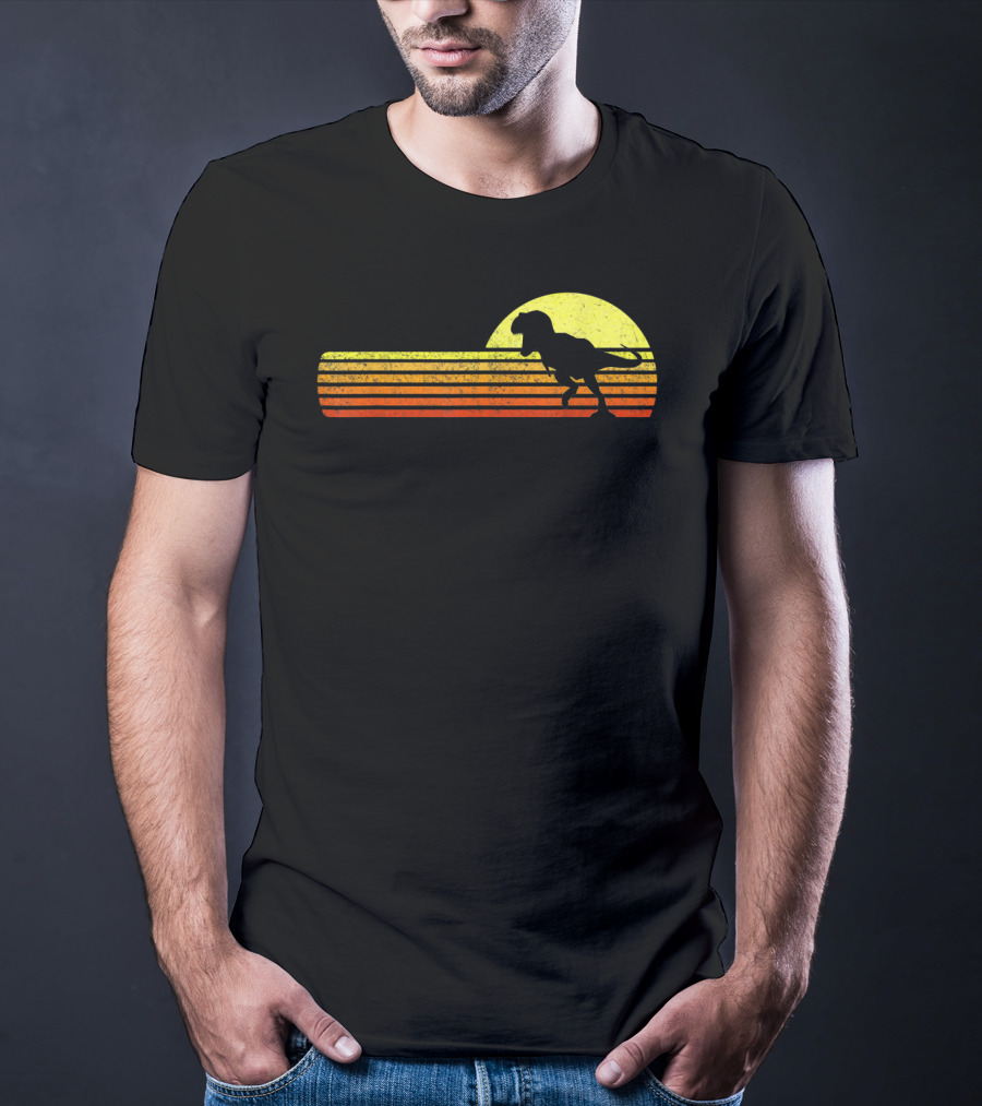 Retro Sunset Tyrannosaurus Rex Dinosaur Paleontology Science T-Shirt