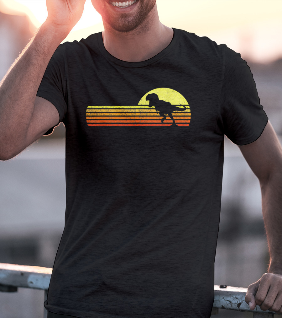 Retro Sunset Tyrannosaurus Rex Dinosaur Paleontology Science T-Shirt