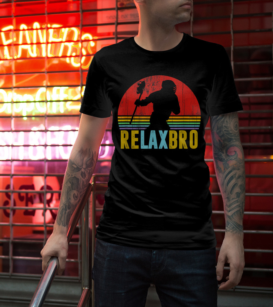 ReLax Bro Lacrosse LAX Apparel Retro Style Silhouette Vintage Sunset T-Shirt