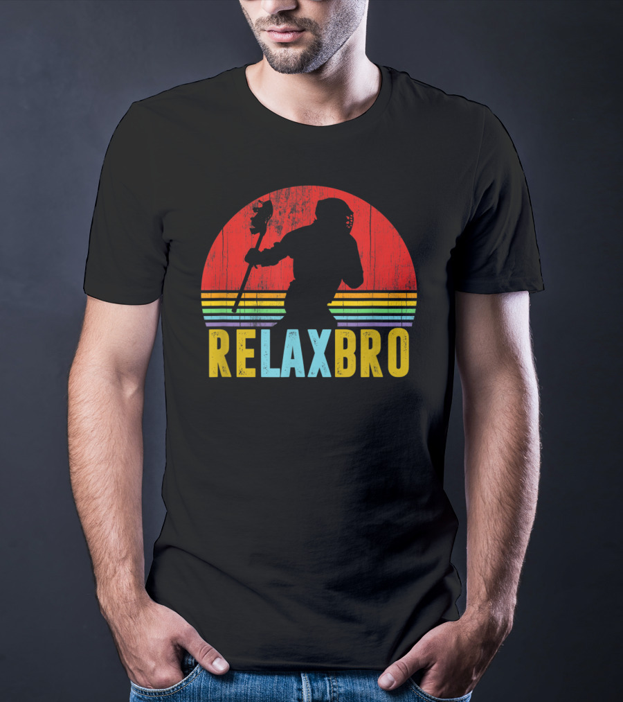 ReLax Bro Lacrosse LAX Apparel Retro Style Silhouette Vintage Sunset T-Shirt