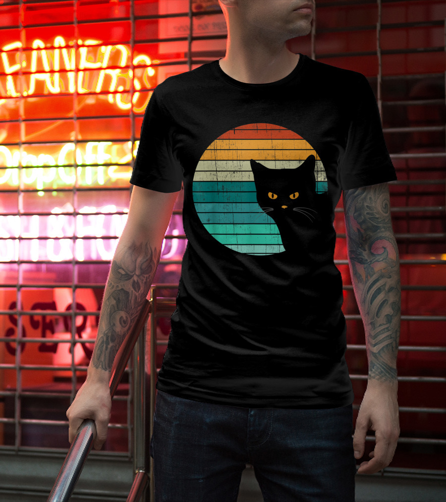 Unique Vintage Kitten Kitty Cat Retro Sunset Stripes T-Shirt