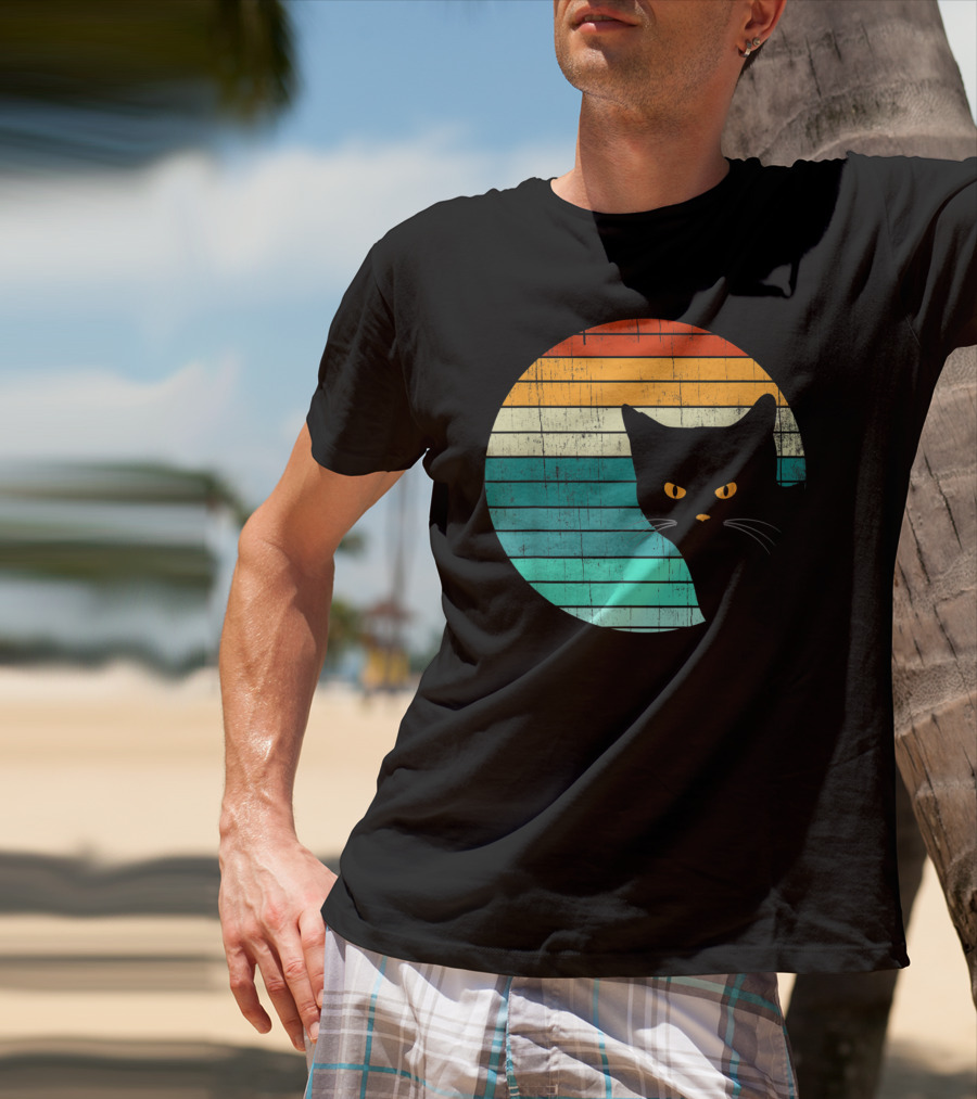 Unique Vintage Kitten Kitty Cat Retro Sunset Stripes T-Shirt