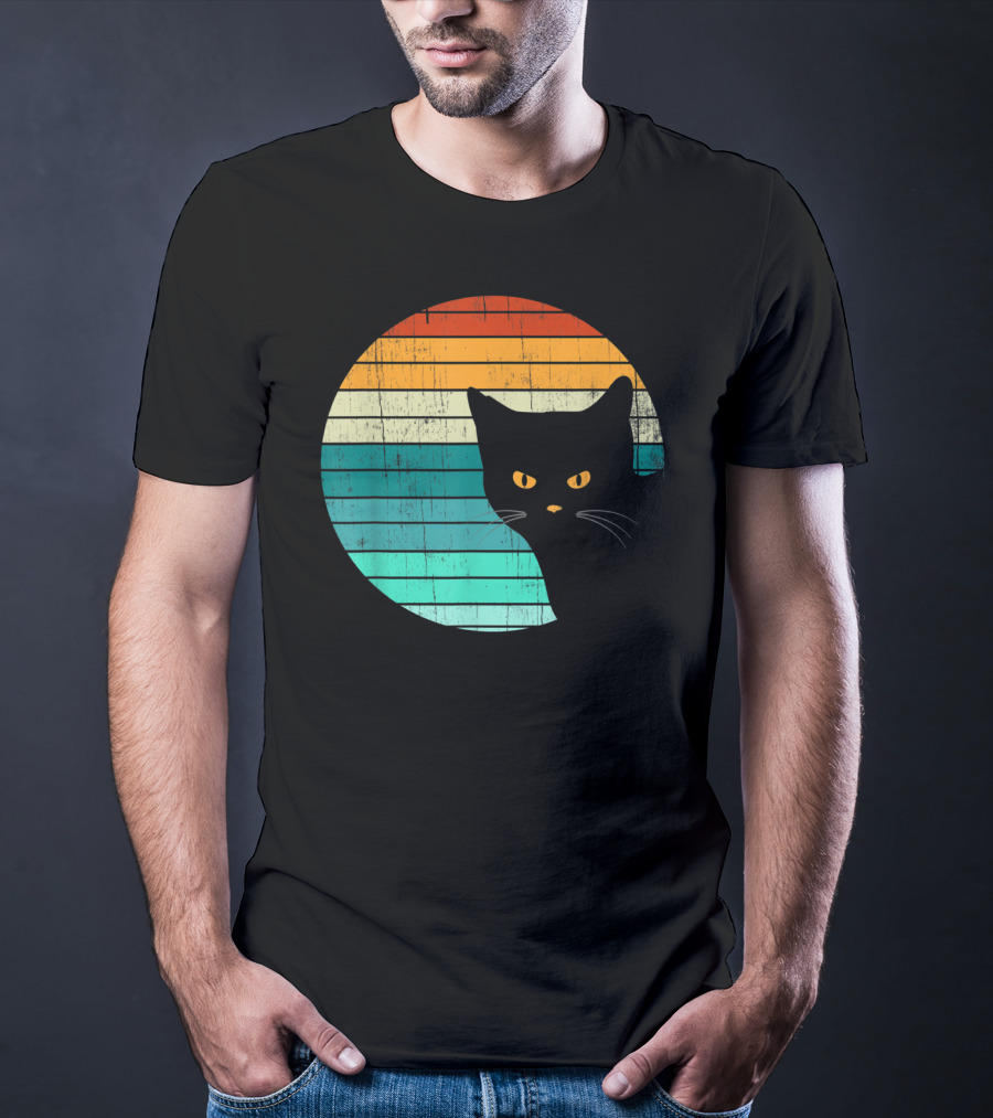 Unique Vintage Kitten Kitty Cat Retro Sunset Stripes T-Shirt