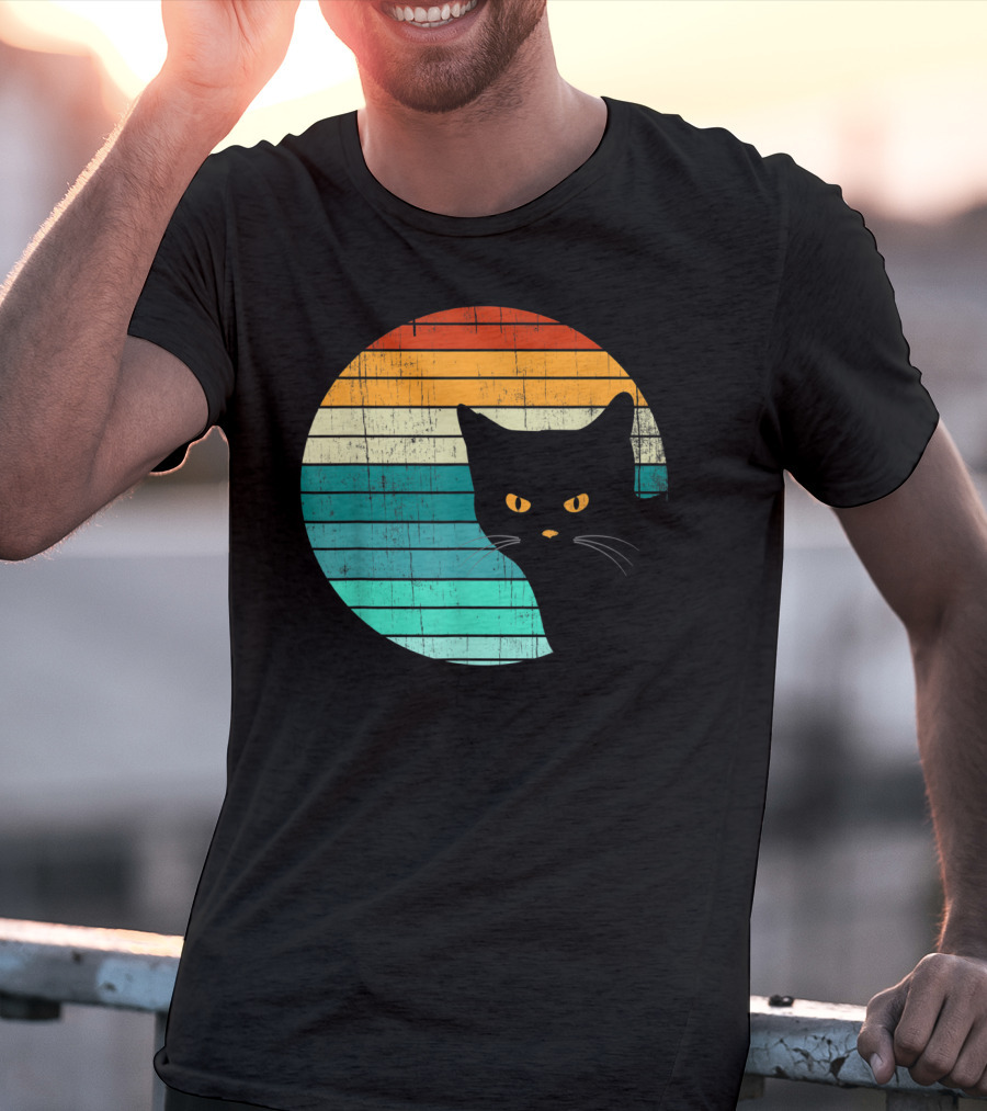Unique Vintage Kitten Kitty Cat Retro Sunset Stripes T-Shirt