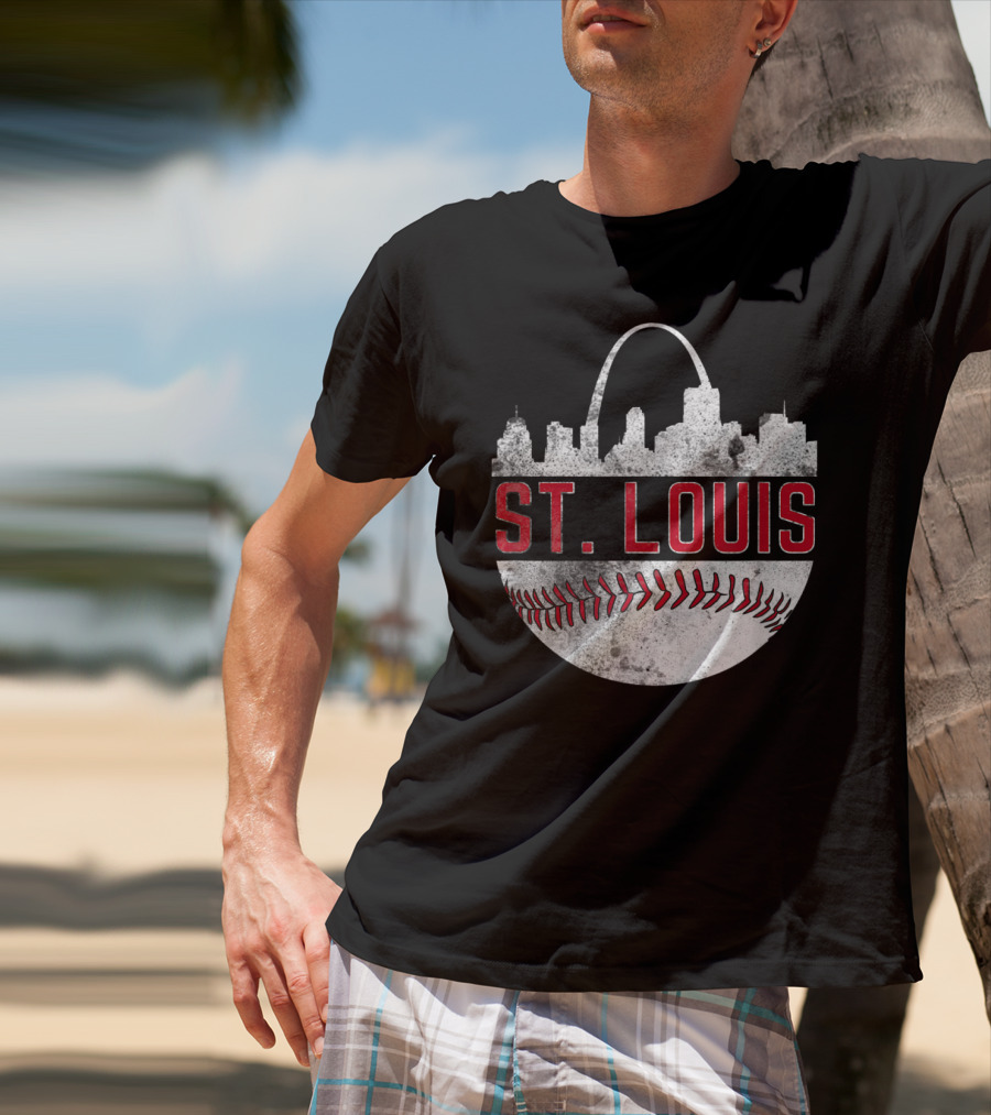 St Louis Vintage City Skyline Baseball Arch T-Shirt