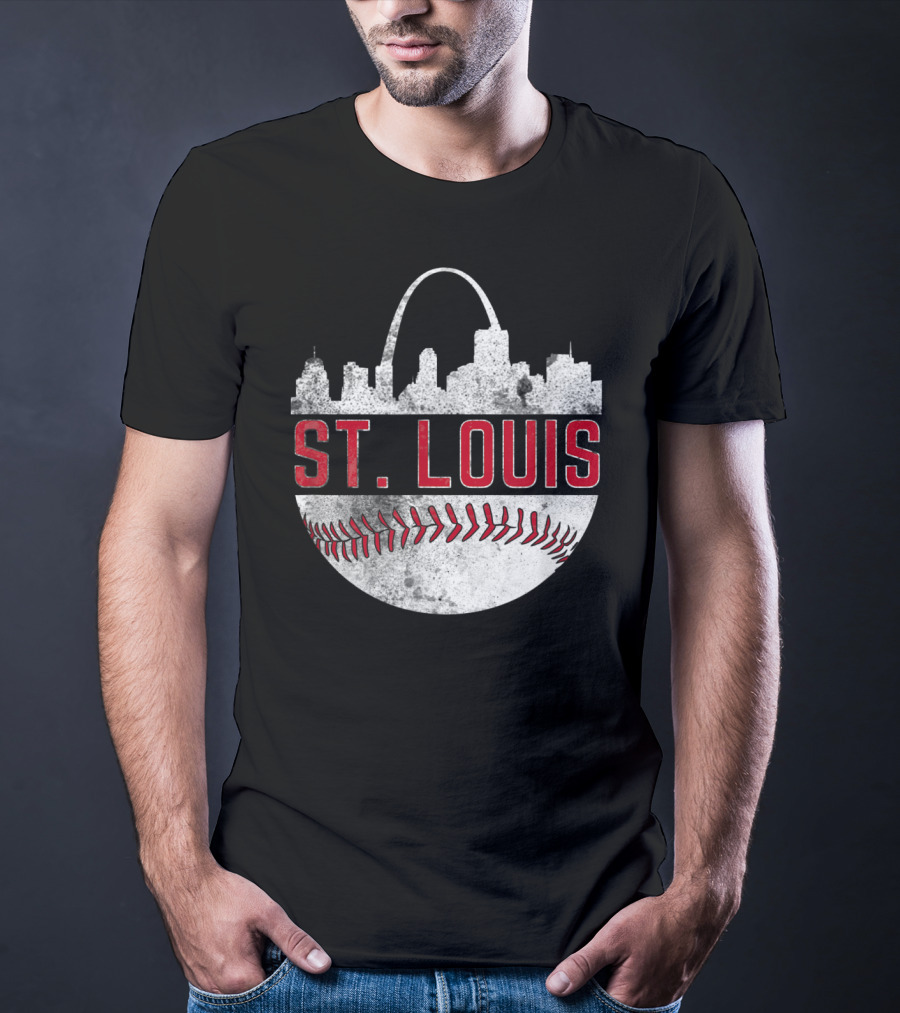 St Louis Vintage City Skyline Baseball Arch T-Shirt