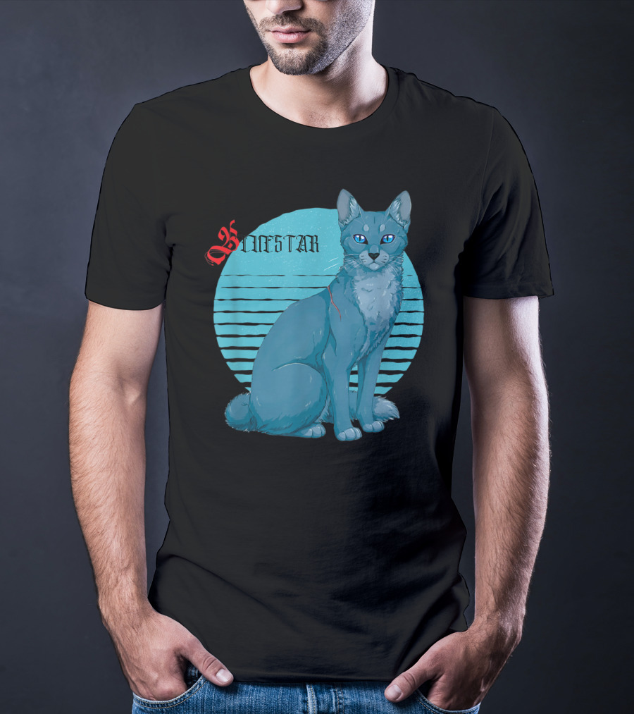 Bluestar Warrior Cats With Blue Striped Circle Background T-Shirt
