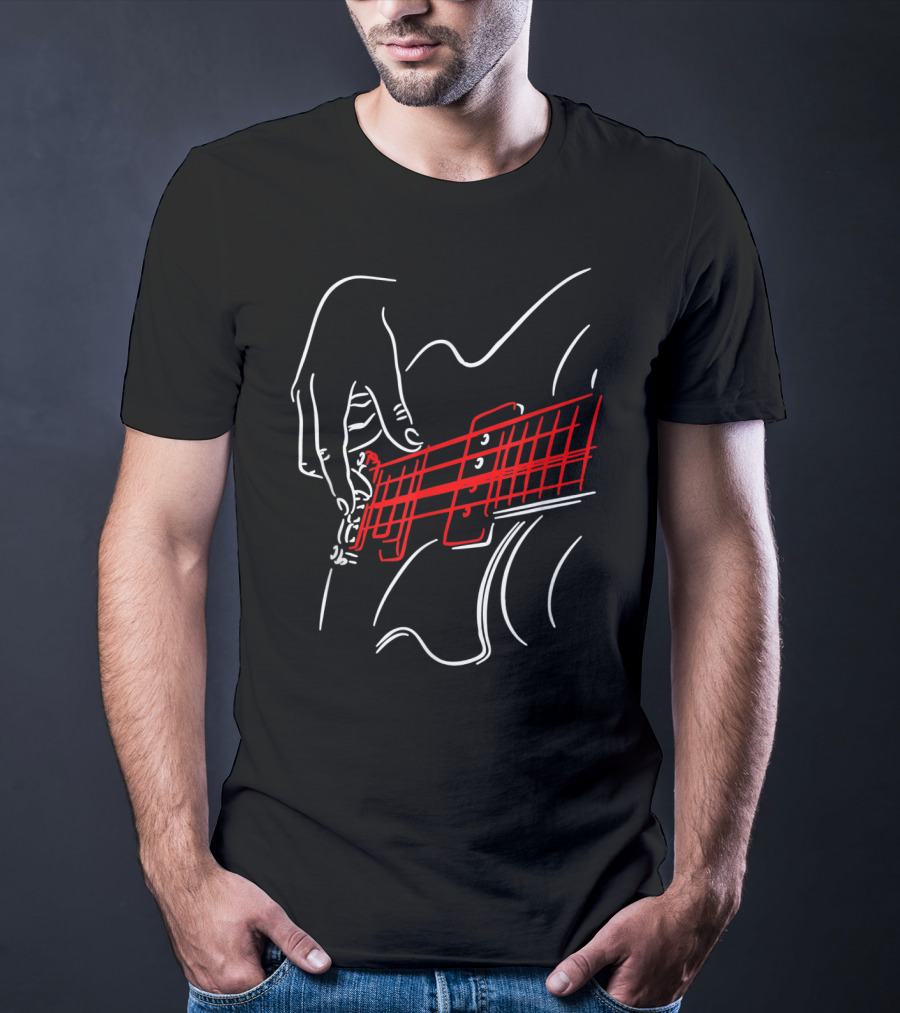 Acoustic Guitar Guitarist Bass Player Musician Outline Sketch T-Shirt