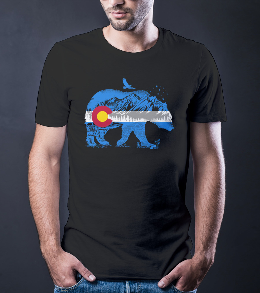 Colorado Bear Flag Mountains Landscape With Eagle T-Shirt