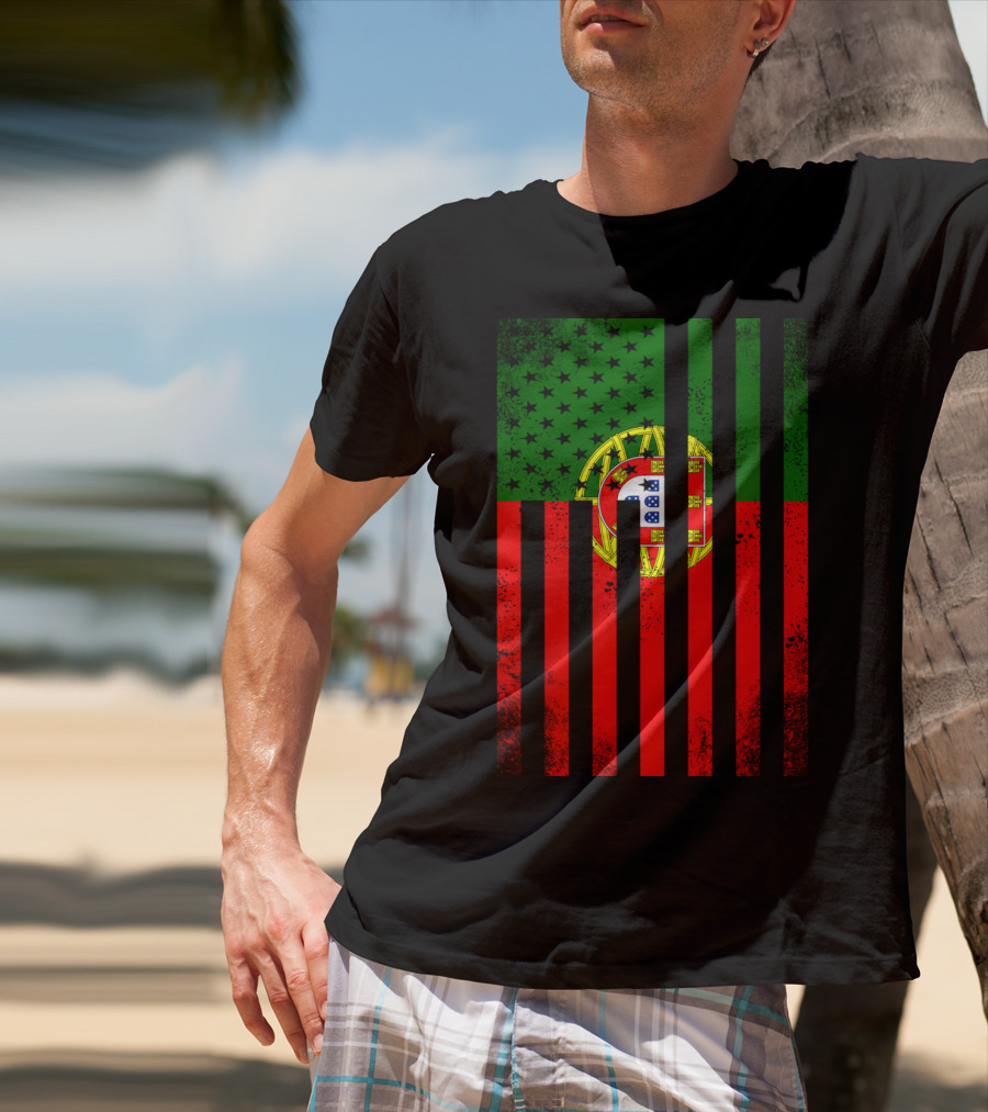Half Portuguese Flag American Inside Me USA Flag Fusion T-Shirt