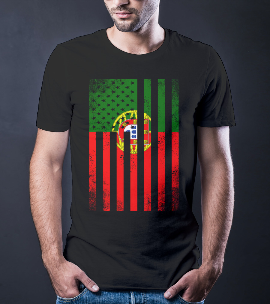 Half Portuguese Flag American Inside Me USA Flag Fusion T-Shirt