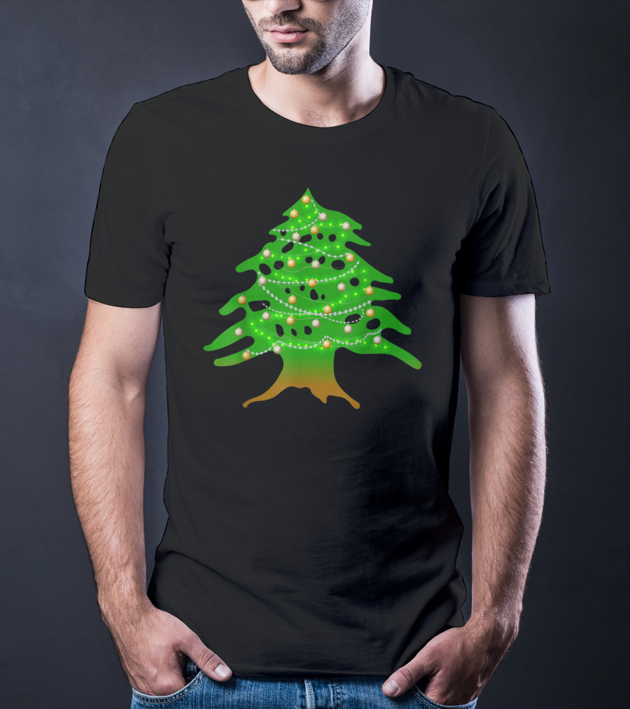 Lebanese Cedar Christmas Tree Lights Holiday Lebanon Flag Colors T-Shirt