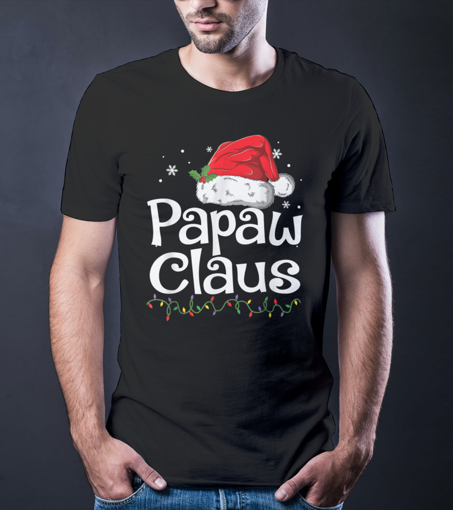 Papaw Claus Christmas Santa Hat With Snowflakes And Holiday Lights T-Shirt
