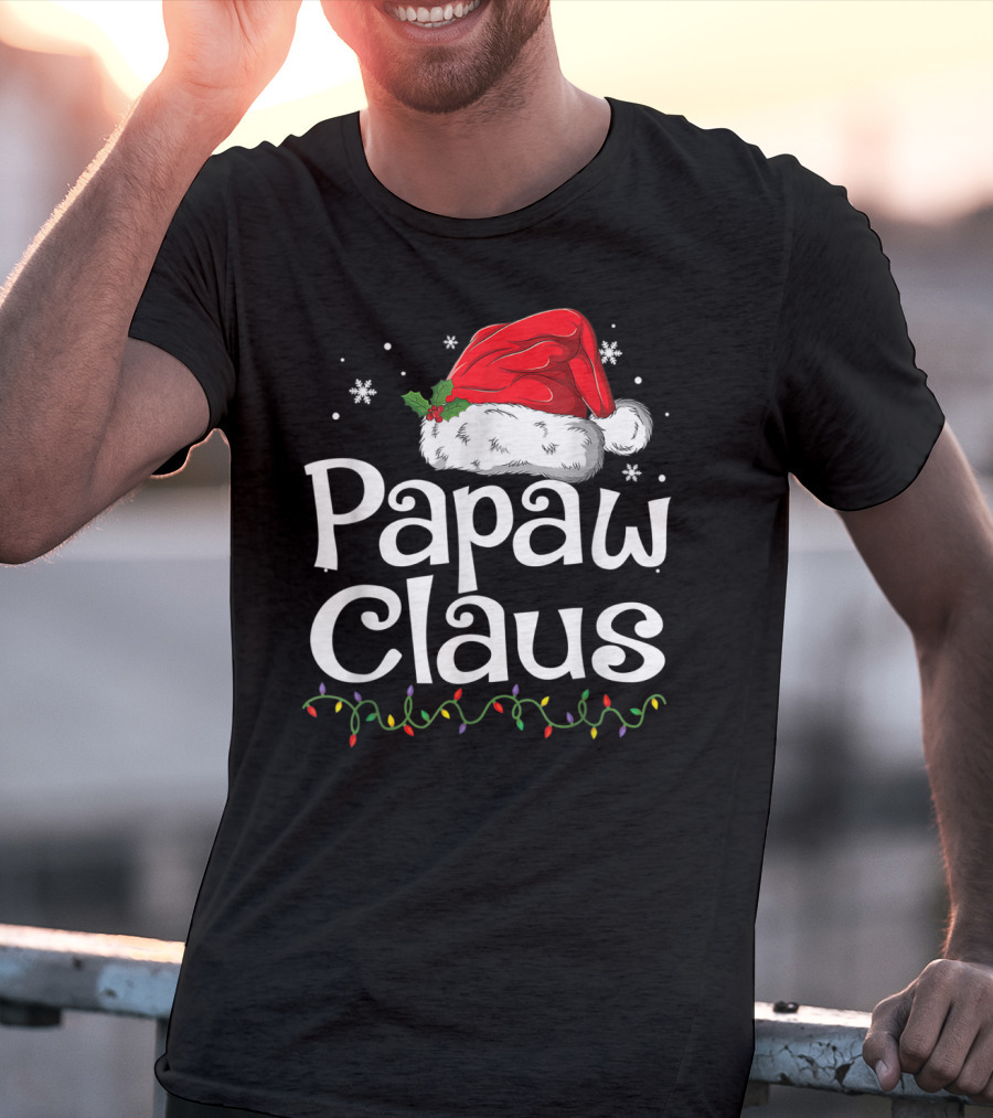 Papaw Claus Christmas Santa Hat With Snowflakes And Holiday Lights T-Shirt