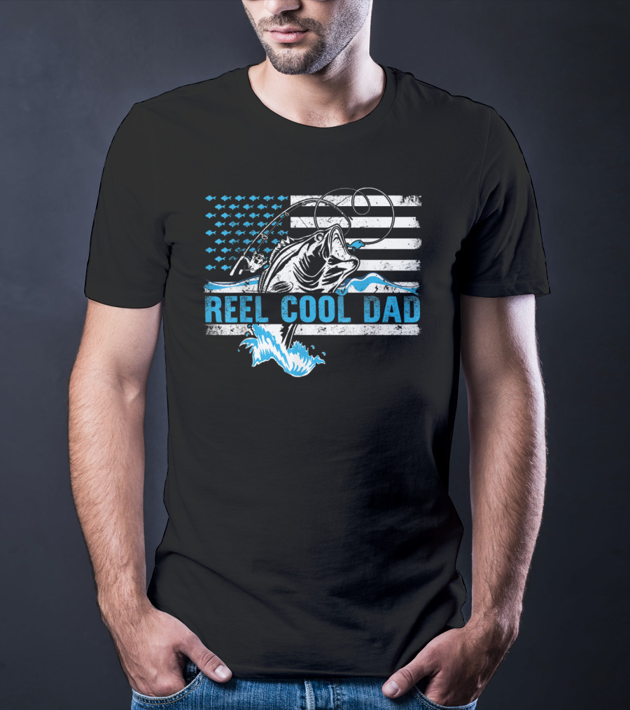 Reel Cool Dad Bass Fishing American Flag T-Shirt