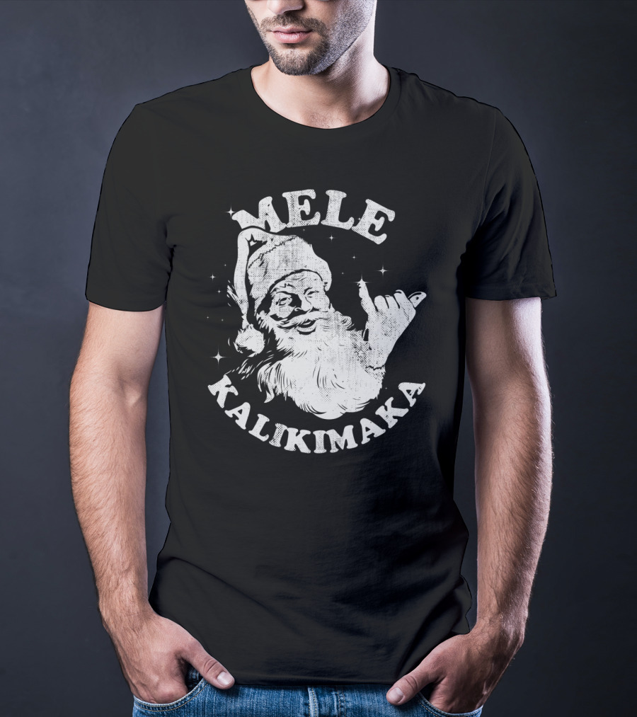 Retro Mele Kalikimaka Santa Shaka Hawaii Christmas T-Shirt