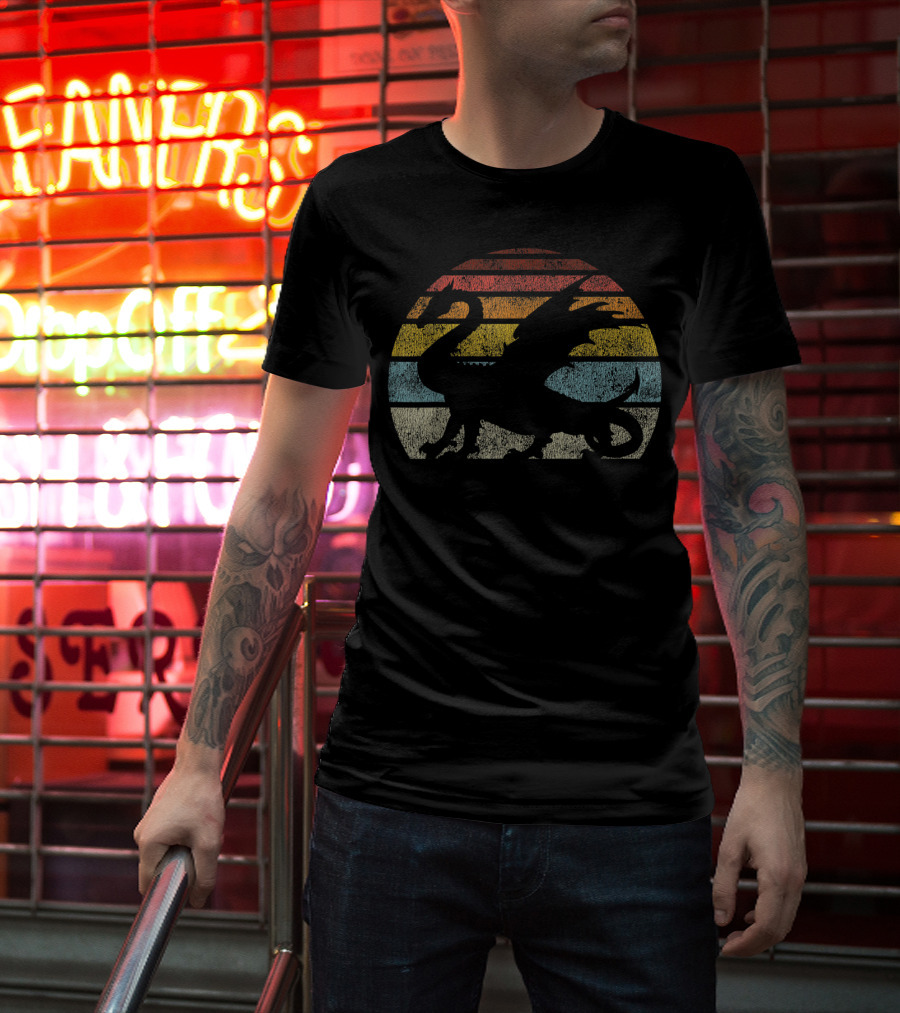Retro Dragon Silhouette D20 RPG Gamer Fantasy T-Shirt