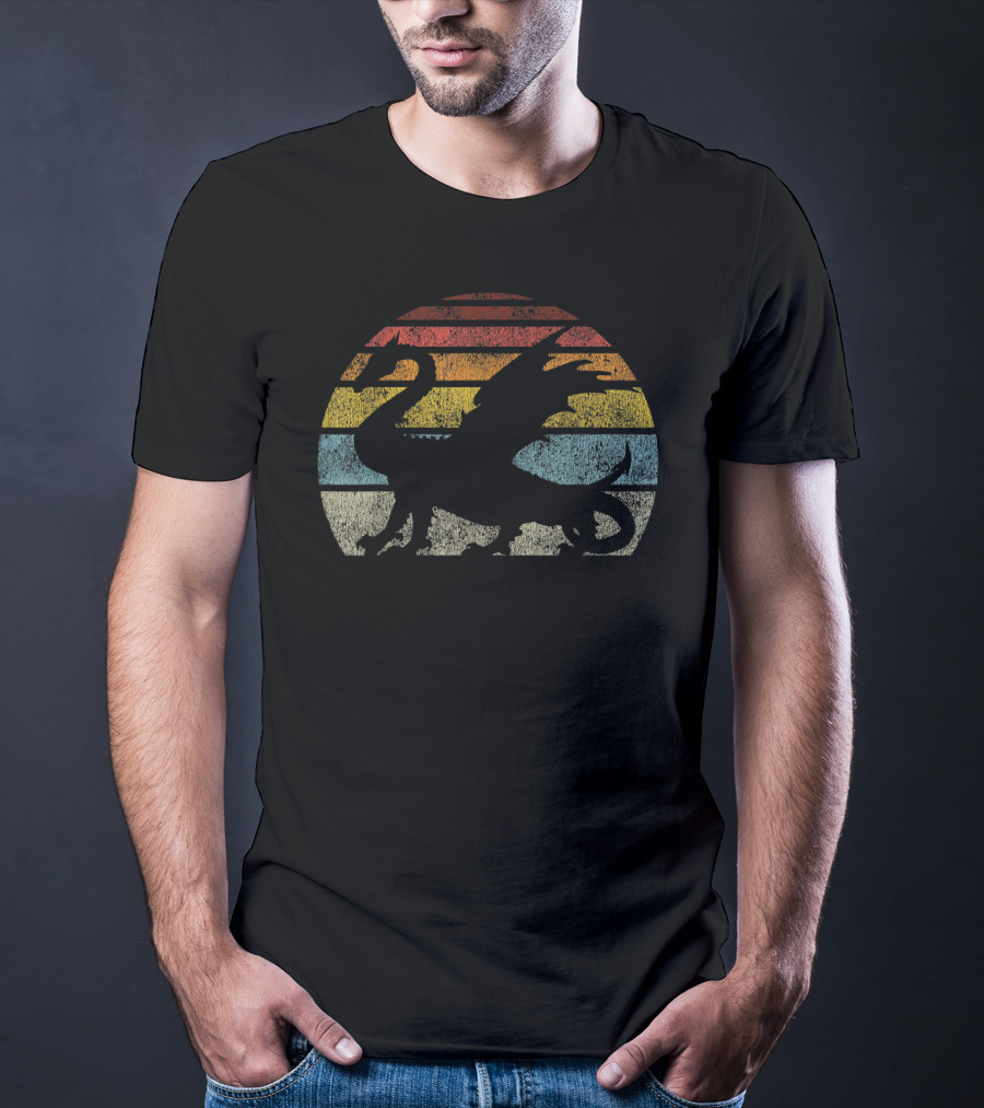 Retro Dragon Silhouette D20 RPG Gamer Fantasy T-Shirt