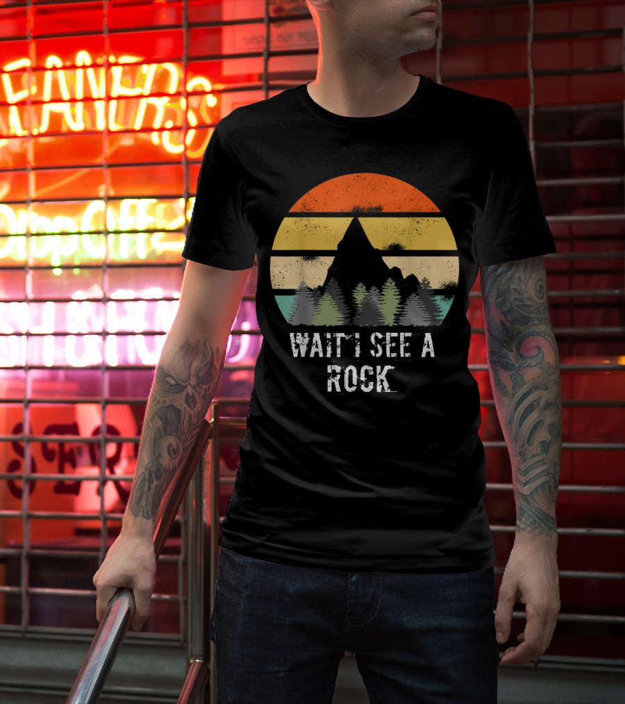 Retro Vintage Wait I See A Rock Geologist Sunset Forest Scene T-Shirt