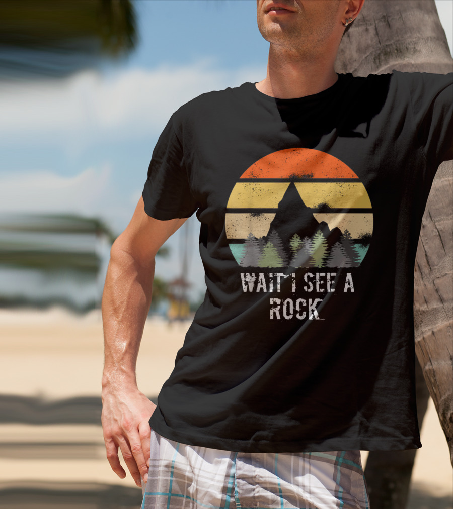 Retro Vintage Wait I See A Rock Geologist Sunset Forest Scene T-Shirt