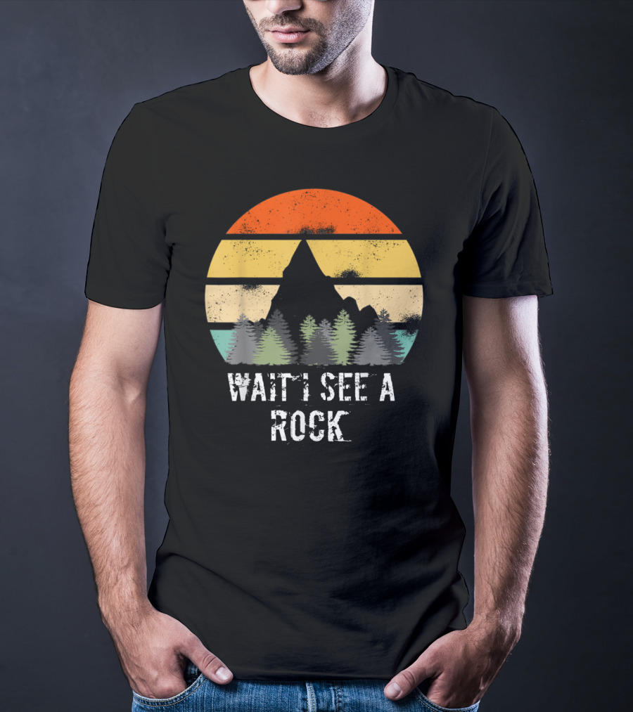 Retro Vintage Wait I See A Rock Geologist Sunset Forest Scene T-Shirt