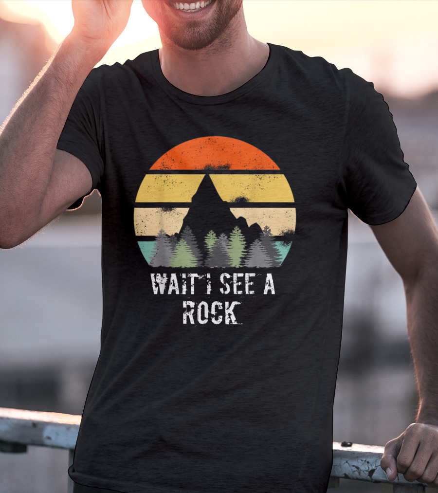 Retro Vintage Wait I See A Rock Geologist Sunset Forest Scene T-Shirt