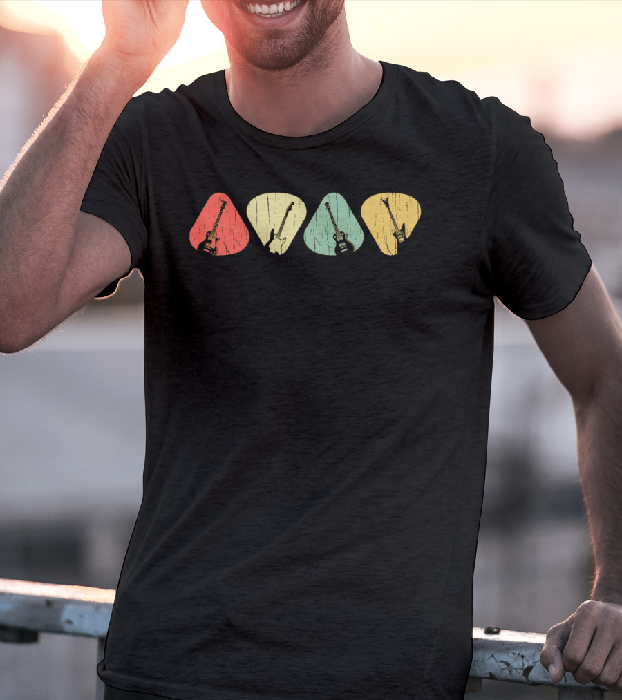 Vintage Guitar Pick Silhouettes Guitarist Costume Instrument T-Shirt