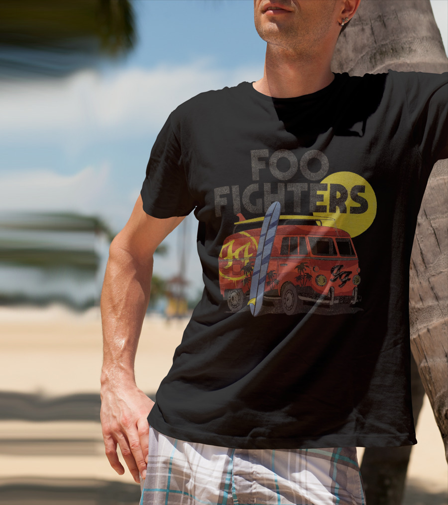Foo Fighters Surf Van With Palm Trees And Sun T-Shirt